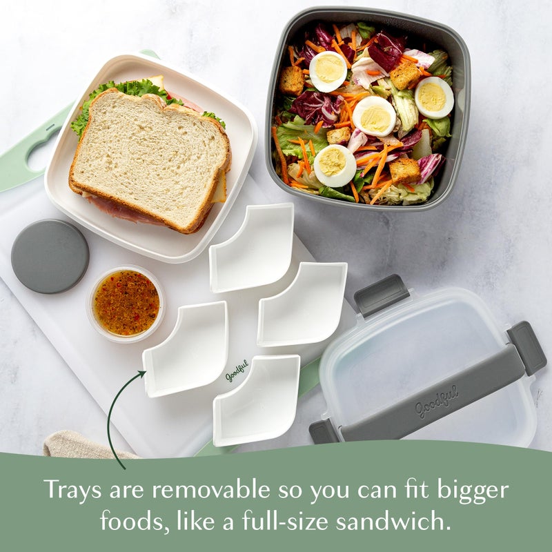 Goodful Stackable Lunch Box Container, Bento Style Food Storage with Removeable Compartments for Sandwich, Snacks, Toppings & Dressing, Leak-Proof and Made without BPA, 56-Ounce, Gray - Image 5